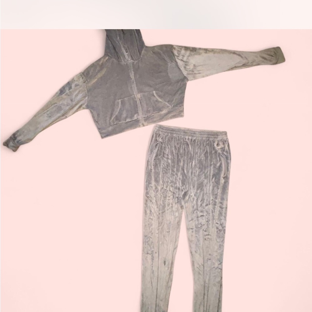 SKIMS Gray Velour Track Pants & Hoodie Set